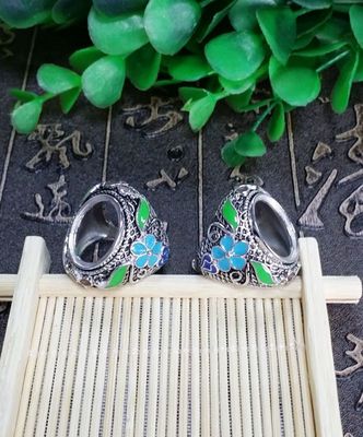 廠家批發(fā)925純銀 空托 戒托 鑲嵌掐絲琺瑯景泰藍戒指托 銀托12*16